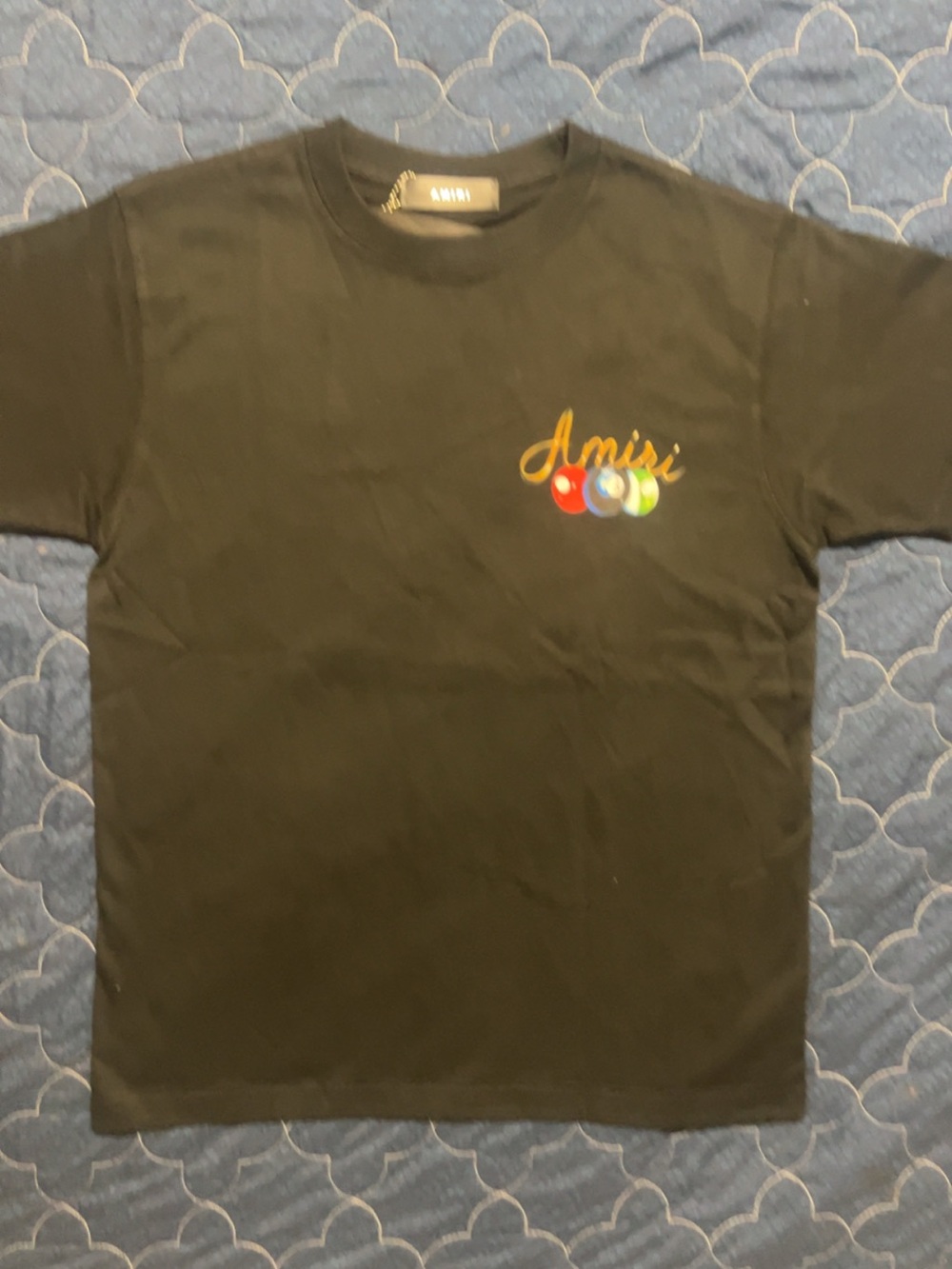 AMIRI Black Logo Tee with Multicolor Chest Accent